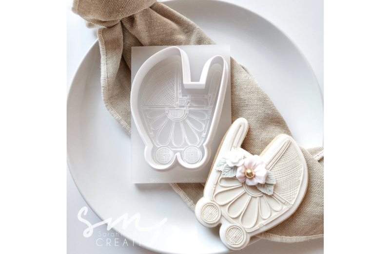 Rattan Pram Cookie Stamp and Cutter by Sarah Maddison