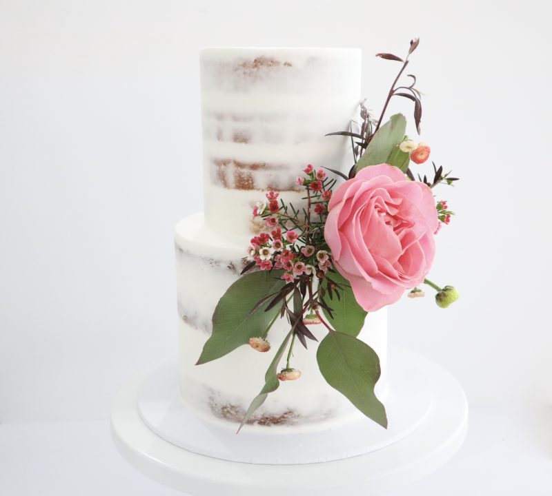 Two Tier Naked Cake With Florals Class Miss Biscuit