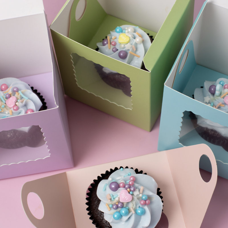Scalloped Single Cupcake Box (Pack of 6) - Mixed colours