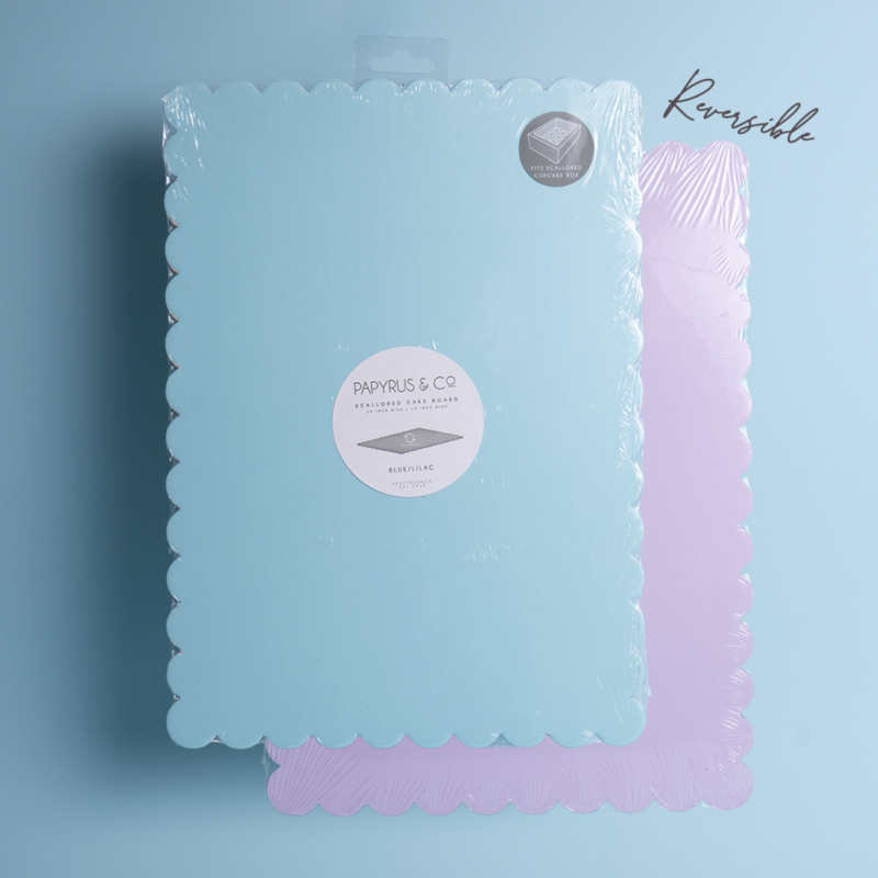 Rectangular Dual-Colour Scalloped Cake Board - Blue and Lilac