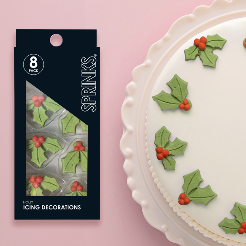 Sprinks Icing Decorations - Holly 8 Pack