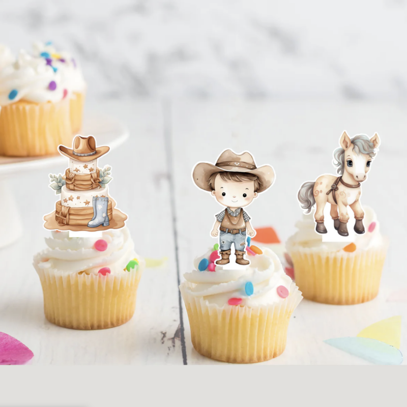 Cowboy Western Rodeo Pre-cut Edible Stand-Up Wafer Card Cupcake Toppers