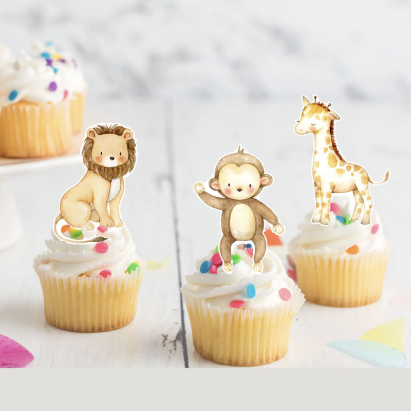 Jungle Animal Safari Pre-cut Edible Stand-Up Wafer Card Cupcake Toppers