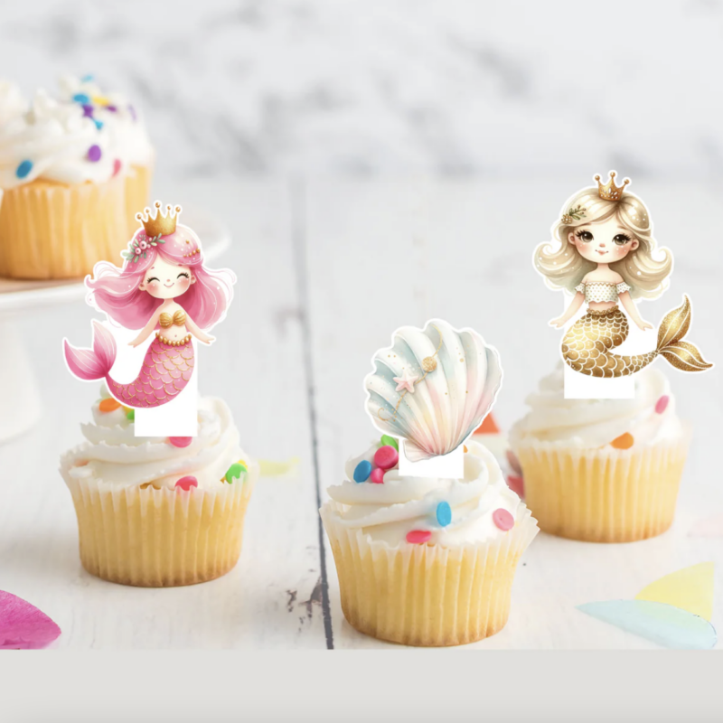 Mermaid Under The Sea, Shells and Coral Pre-cut Edible Stand-Up Wafer Card Toppers