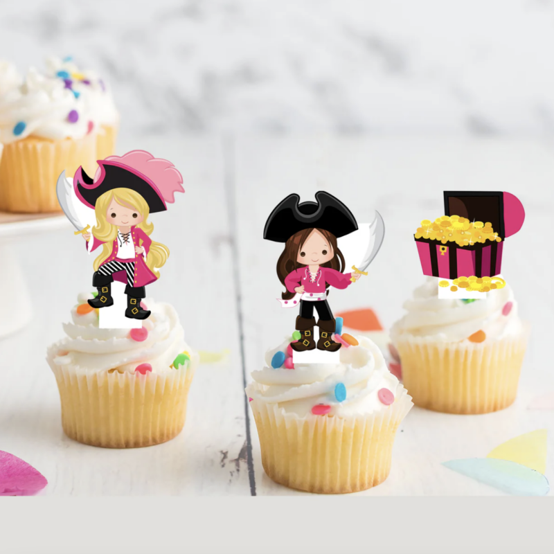 Pirate Girls Pre-cut Edible Stand-Up Wafer Card Toppers